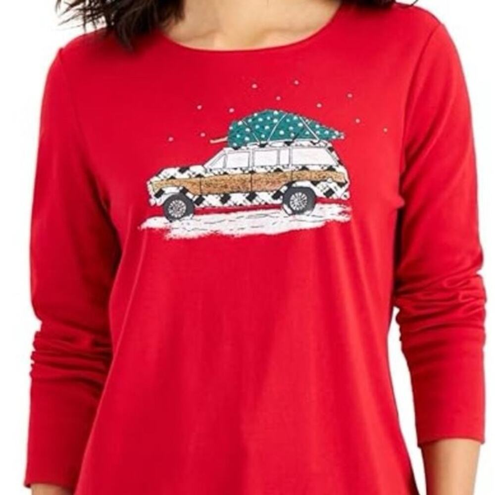 NWT Karen Scott Red Long Sleeve Tee Christmas Holiday Women’s 2X